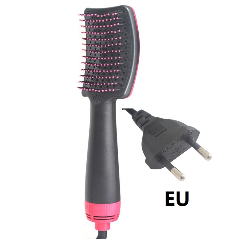 2 In 1 Hair Dryer Brush Air Brush Wet And Dry Volumizer Blow Straightener Curler Curling Iron Hair Styler Comb: EU Red