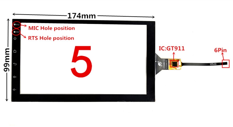 Pantalla táctil capacitiva GT911 de 7 pulgadas, 174mm x 99mm, para DVD de coche, navegación GPS, Panel de cristal