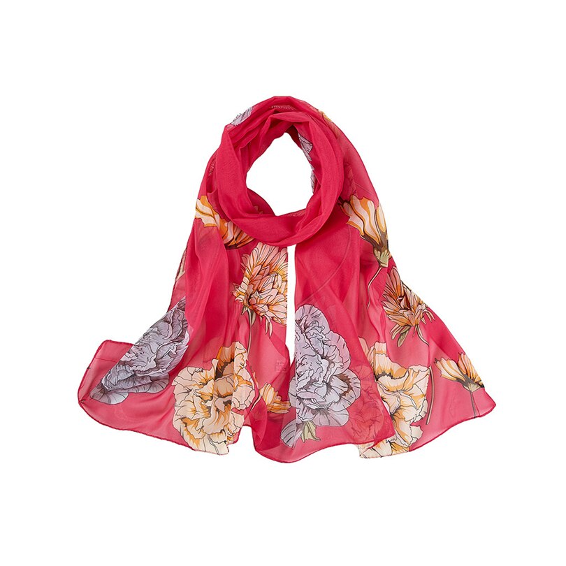 Bufanda de gasa de mujer estampado de mariposa en chal floral chal de mujer largo suave pañuelo Bufanda Foulard sjaal bufandas hijab A40: Rojo