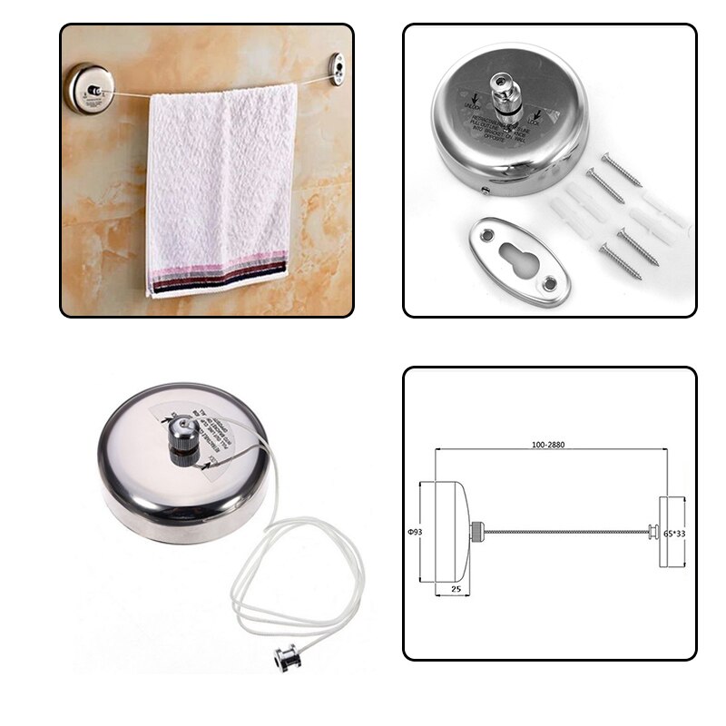 Retractable single drying rack hotel bathroom laundry clothes line invisible clothes rack Rusty steel retractable clothes line