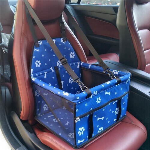 Panier de transport chat chien de luxe | Siège de voiture pour petits chiens, pliable rehausseur de voiture avec boucle de sécurité, accessoires de voyage pour voiture pour animaux de compagnie: Blue - Paw  Bone