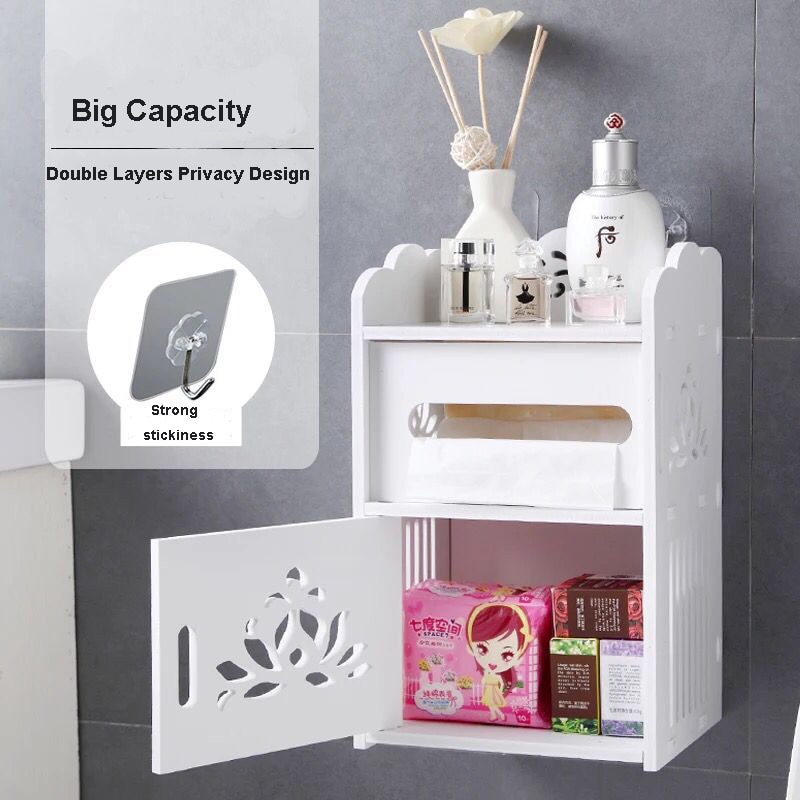 Waterproof Toilet Paper Towel Holder Bathroom Toiletries Sanitary Towel Storage Box Decorative WC Paper Hanging Shelves Rack