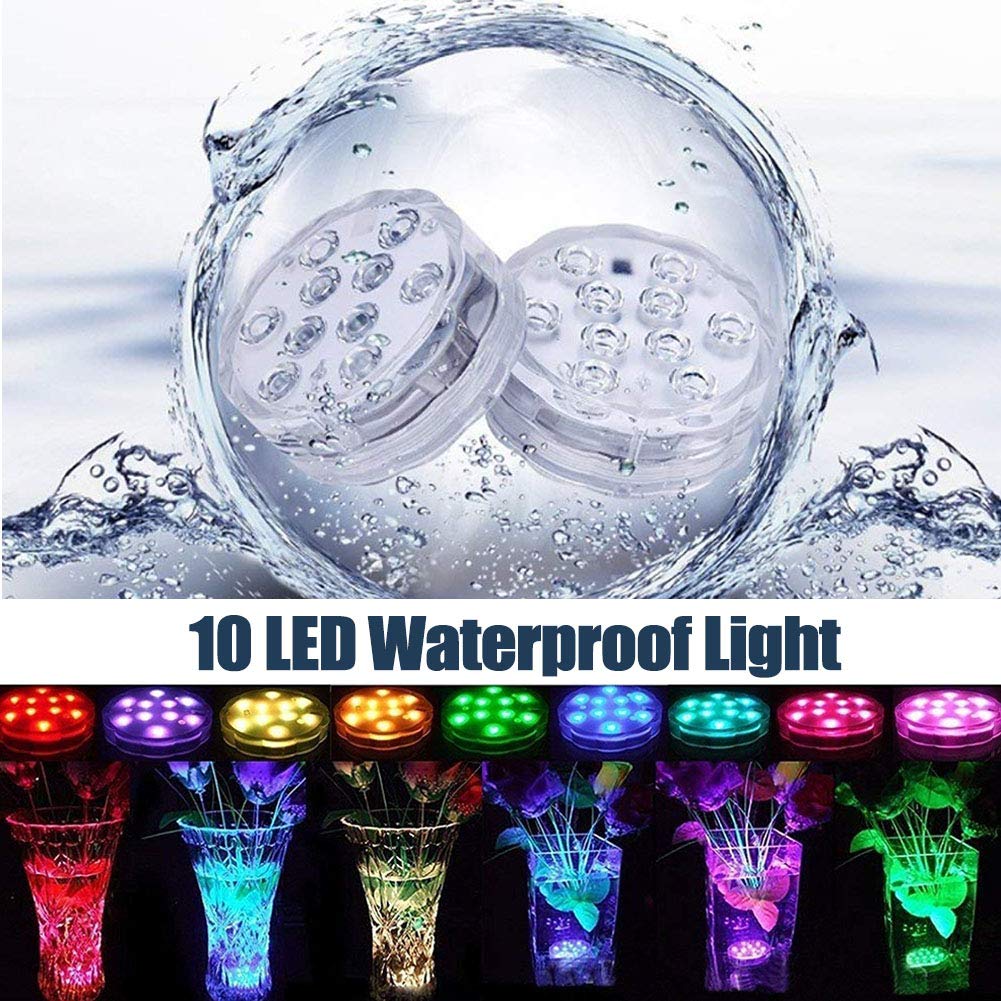 10 Led Remote Controlled Rgb Waterproof Led Lamps Submersible Light Battery Operated Onderwater Outdoor Vase Garden Decoration