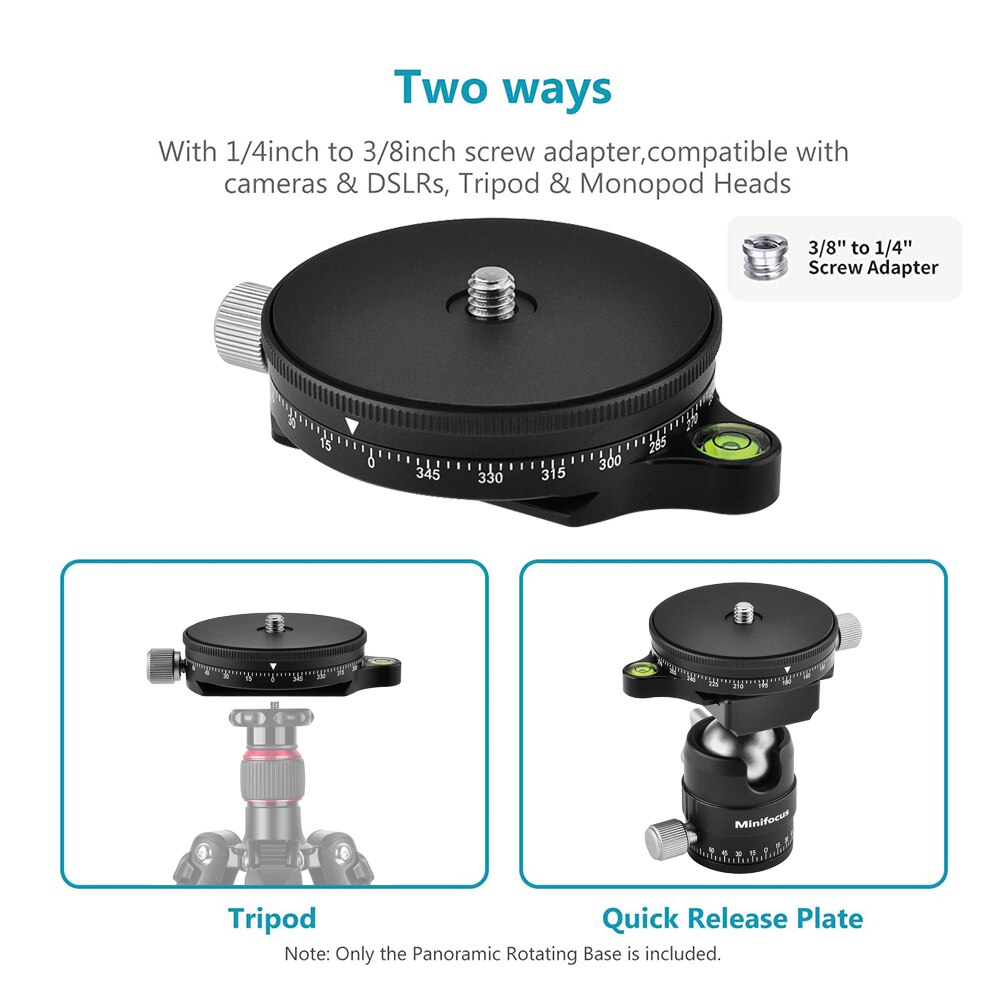 Camera Panoramic Panning Base with Arca Swiss Style Plate 3/8" Screw Aluminum Panorama Ball Tripod Head for Tripod Monopod DSLR