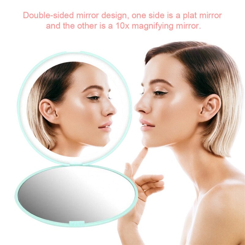 Mini Draagbare Led Make-Up Spiegel 10X Vergroten Hand Hold Opvouwbare 12 Leds Pocket Make-Up Spiegel Licht Schoonheid Cosmetische Tool
