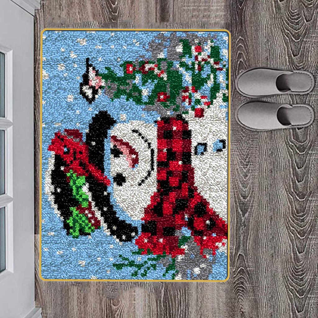 Juletæppe, der laver broderi, håndlavet låsekrogsæt, diy tæppe, håndværk, jul 50 x 38cm(20 x 15 tommer): Tørklæde snemand