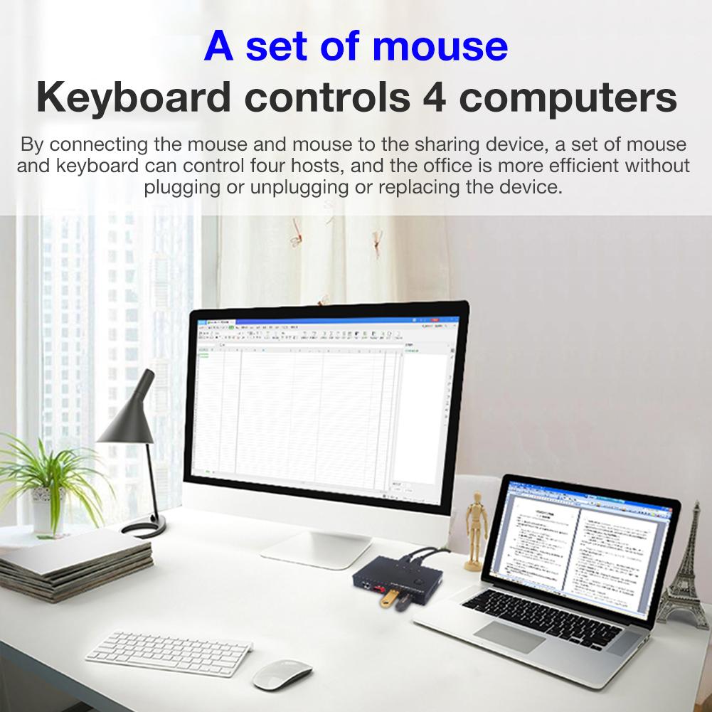 USB 2.0 Sharing Switch 4 Port USB Peripheral Switcher Adapter Box Hub 4 PCs Share 1 USB Device For Printer Scanner