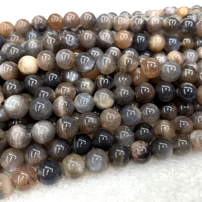 15" Real Genuine Natural Gray Black Gold Sunstone flash light Round Loose Gemstone Ball Small Beads 6-10mm 06373