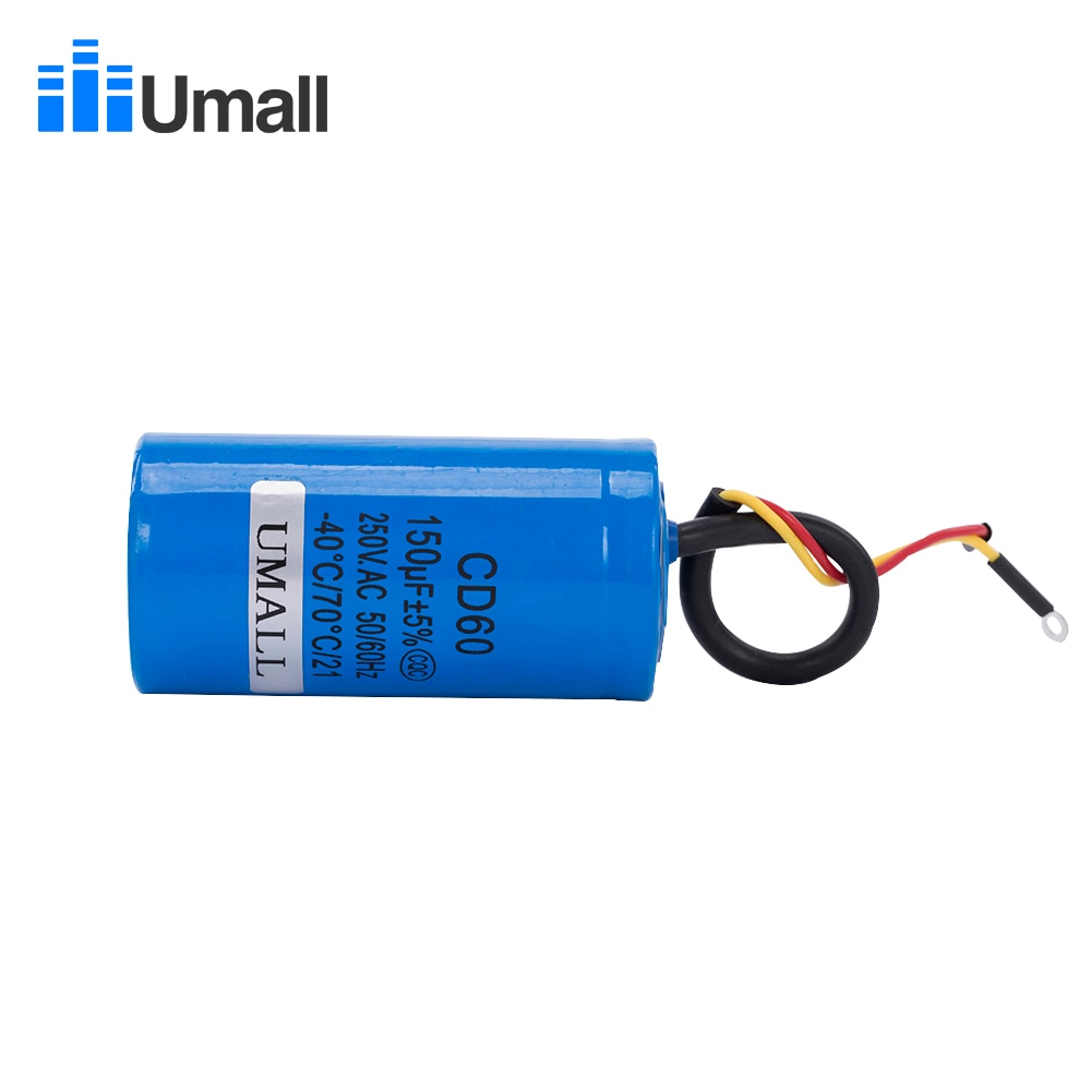 Condensateur de démarrage CD60 150UF 250V AC, pour moteur électrique robuste, compresseur d'air rouge jaune à deux fils