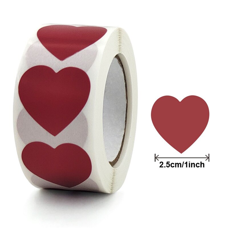 Étiquettes autocollantes en forme de cœur rose vif, étiquette autocollante pour mariage, carte de remise de diplôme, enveloppe, scellage, 1 pouce: wine red heart / 1000 pcs