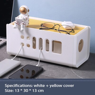 Plastic Cable Management Box Cable Organizer For Cables Pick Up Usb Cable Winder Mouse Headphone Wire Arrangement Protector: White Yello Cover