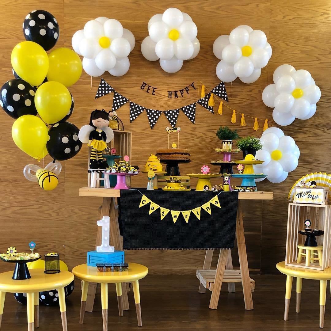 23pcs Carton Bee Balloons Tower 32inch White Number Balloon for Kids Bee Themed Happy Birthday DIY Party Decoration Supplies