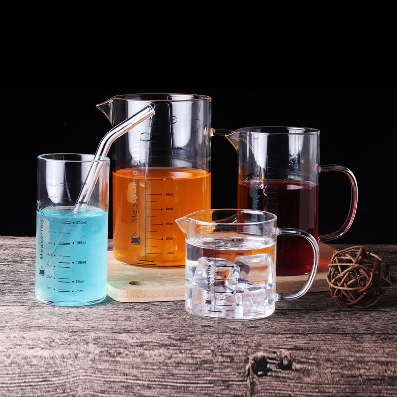 Food Grade Borosilicate Glass Measuring Cups with lid Pot Kettle Kitchen Accessories Measuring Milk Clear Glass Cup Cook Scale