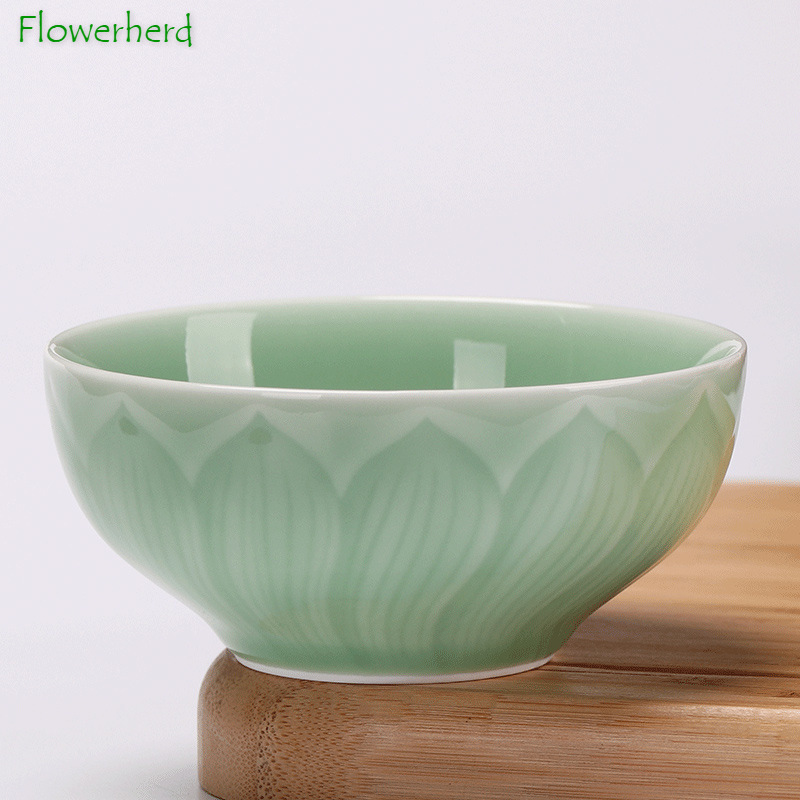 Household Rice Bowl Ceramic Bowl Chinese Style Authentic Longquan Celadon Bowl Lotus Microwave Suitable Tableware