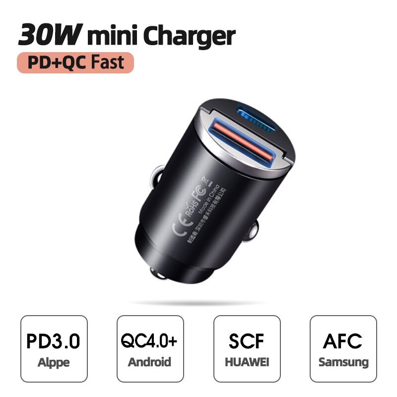 30W Pd Autolader Dual Usb Type C Mobiele Telefoon Oplader Metalen Auto Opladen QC3 4.0 Quick Charge Voor iphone Samsung Xiaomi Tesla: PD QC Fast