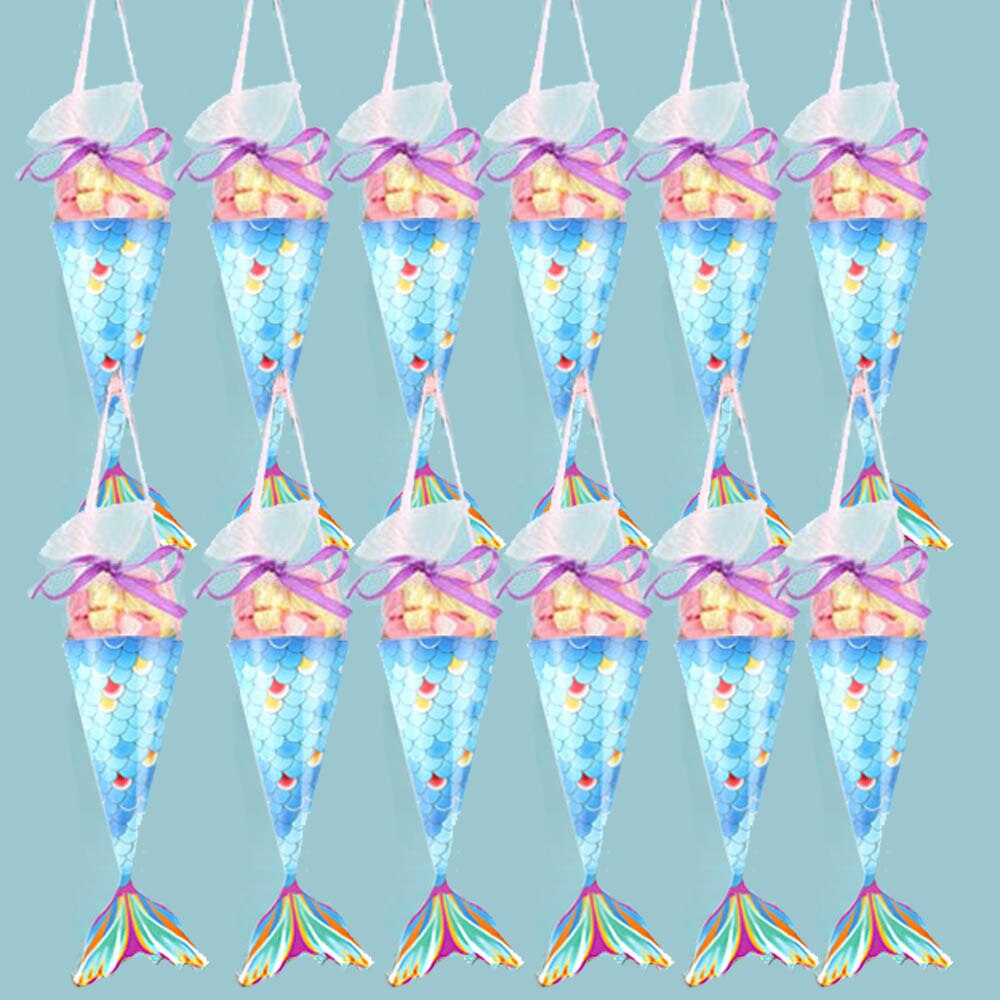 Mermaid Tail Candy Box Paper Candy Bags Popcorn Boxes Mermaid Theme Party Decorations Kids Birthday Baby Shower Party Supplies: 12pcs blue bag