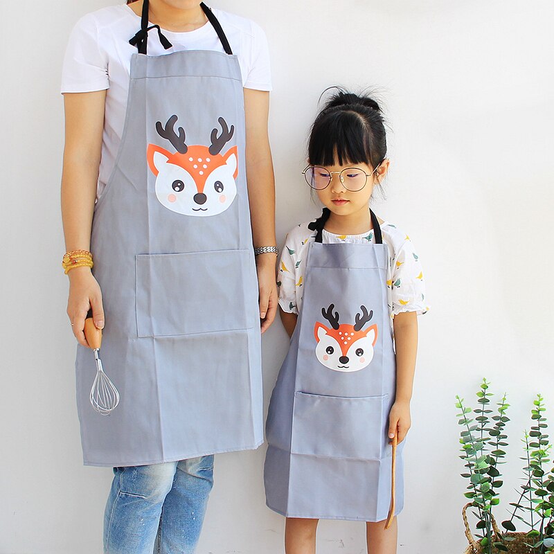 Delantal estampado de dibujos animados para niños y adultos, peto de cocina para guardería, paño de animales, delantales de actividades familiares