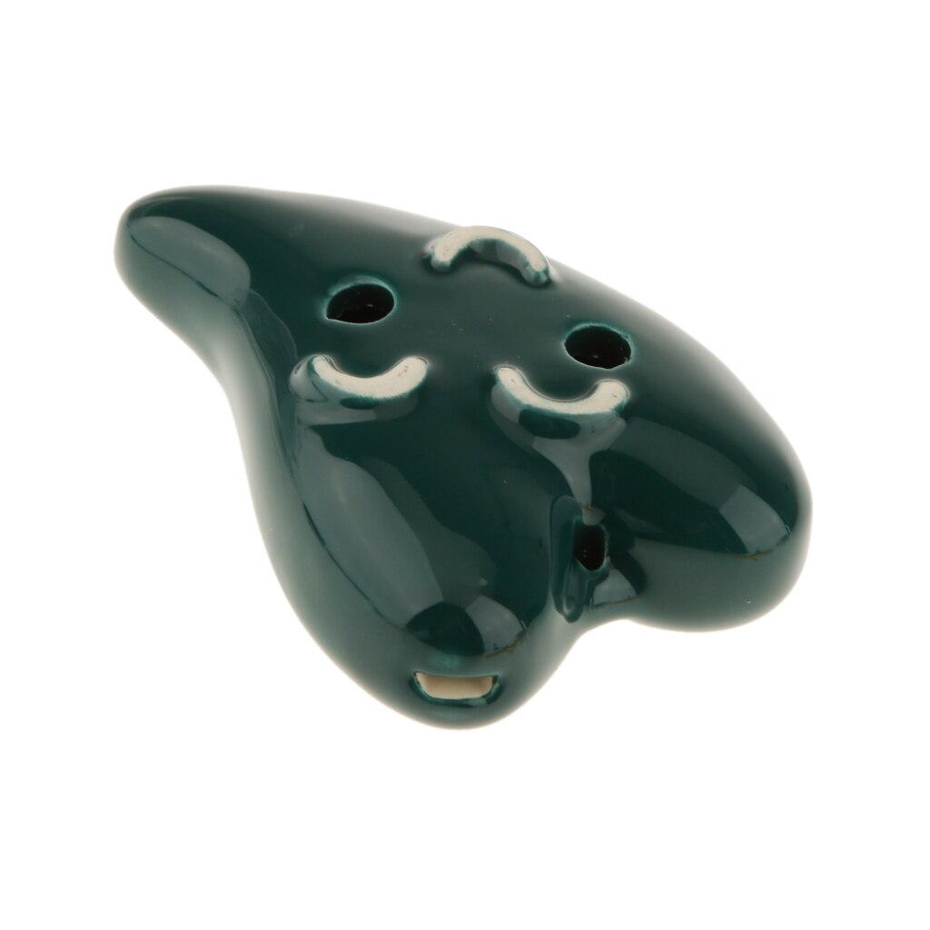 Portable Instrument Heart Shape 6 Holes Green Color Musical Ceramic Ocarina