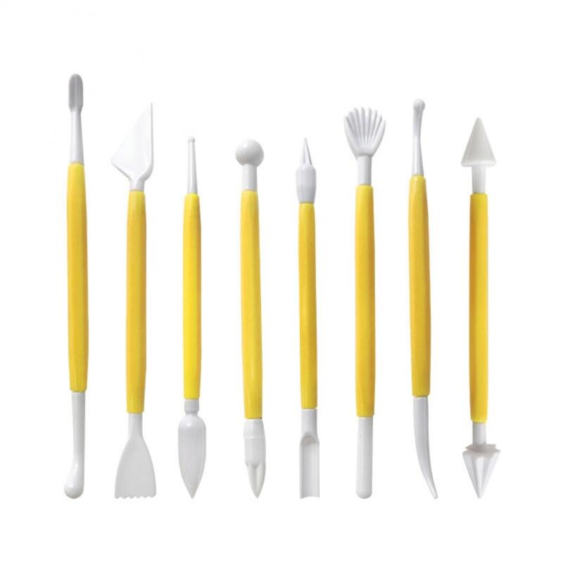 8 Stks/partij Fondant Cake Gebak Carving Cutter 16 Patronen Bloem Suiker Ambachtelijke Modelling Gereedschap Klei Fondant Cake Decorating Tool: yellow
