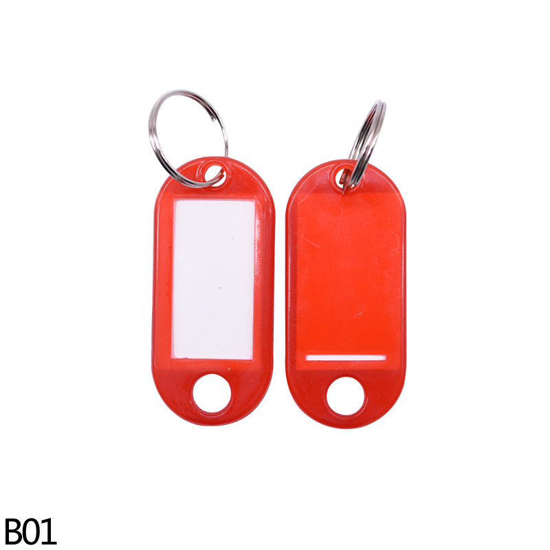 50 stk/parti nøgle id etiket tags plast nøglering nøgle tags id etiket brugerdefineret split ring bagage bagage tags nøglering nøglering nøglekort: B01 røde