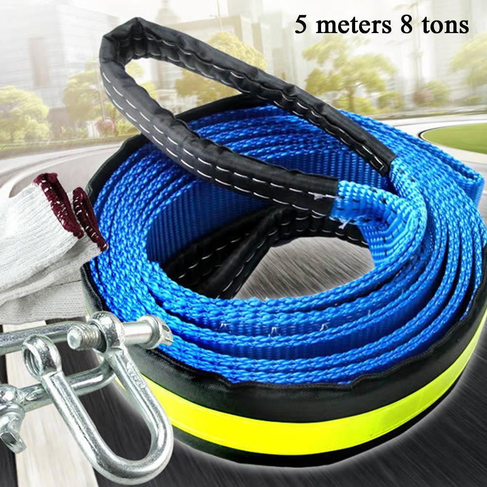 5M 8 Tons Winch Tow Cable Tow Strap Car Towing Rope With Hooks For Heavy Duty Car Emergency Off Road Emergency Tow Rope
