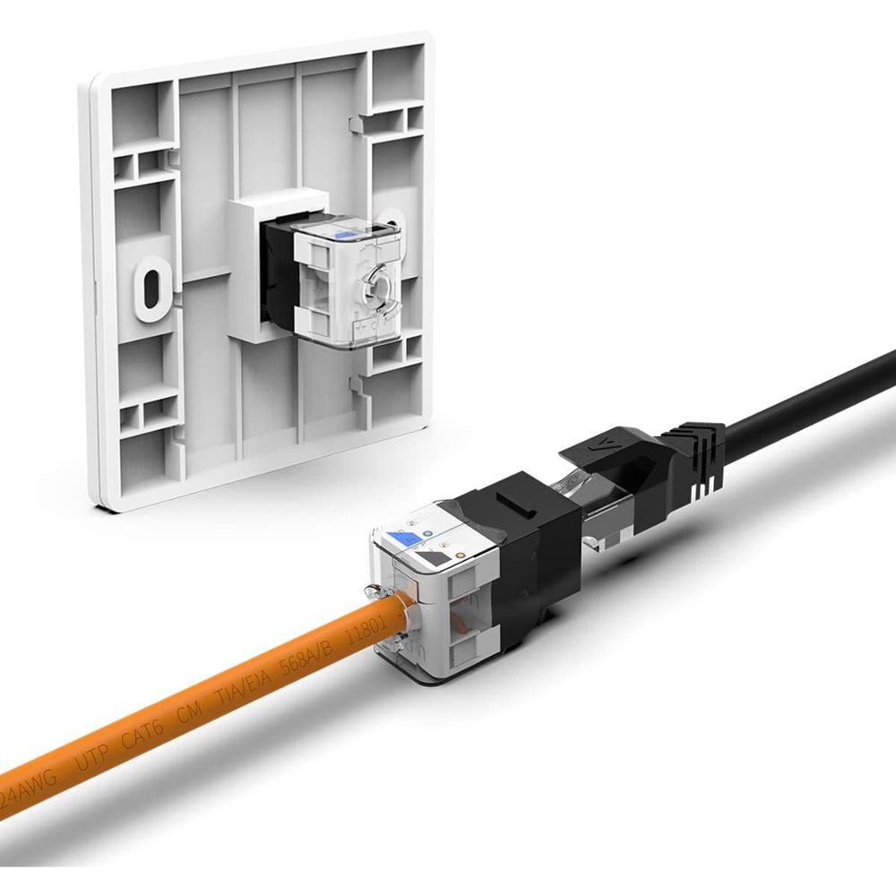 AMPCOM 10-Pack Keystone Jack, CAT6 Tool-Less RJ45 UTP Keystone Jack, No Punch-Down Tool Required Module Coupler - Black