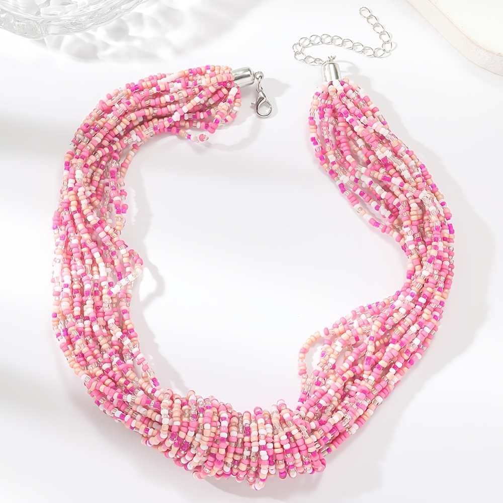 Collar bohemio de cuentas de arroz multicapa colorido para mujer, Color caramelo Vintage, vacaciones de verano, abalorio de playa, de joyería: Cobalto violeta