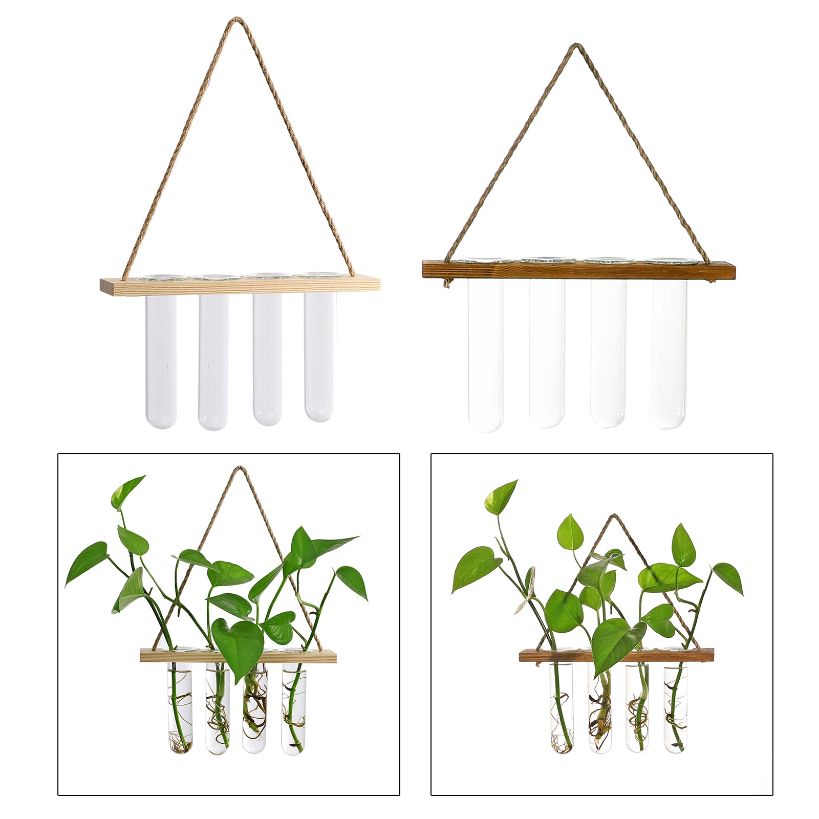Glass Hanging Planter Terrarium Plants Wood Hanger Test Tube Vase Natural