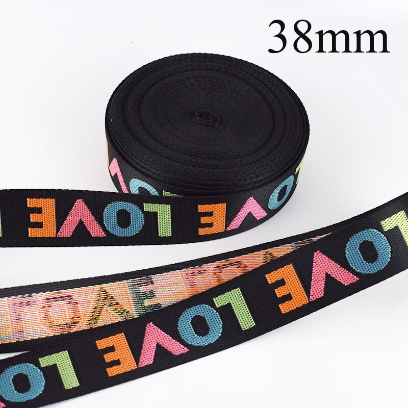 Meetee 8yards 25/38mm Width Nylon Jacquard Webbing Tape Ribbon LOVE Belt DIY Bag Shoulder Strap Garment Decor Sewing Accessories: Colored-38mm