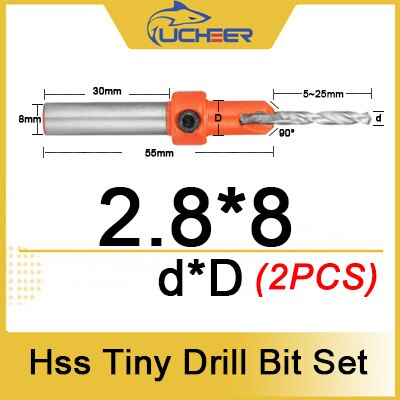 Ucheer 1 set hss timmer liten träbearbetning försänkt borrkrona set skruvskärare träverktyg för metall trälegering borr + skiftnyckel: D2.8-d8