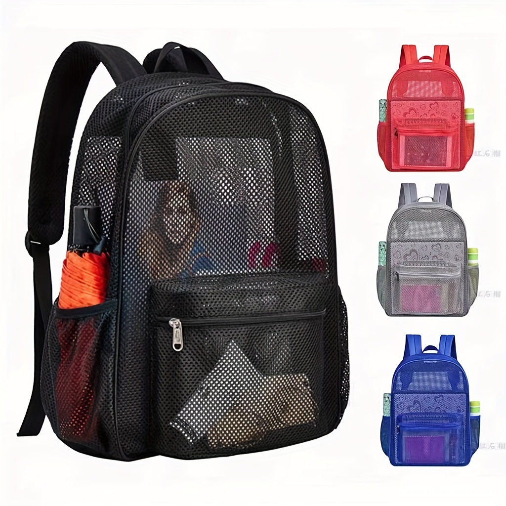 Mochila con de malla simple, bolso de playa para viajes al aire libre, bolso escolar para estudiantes de