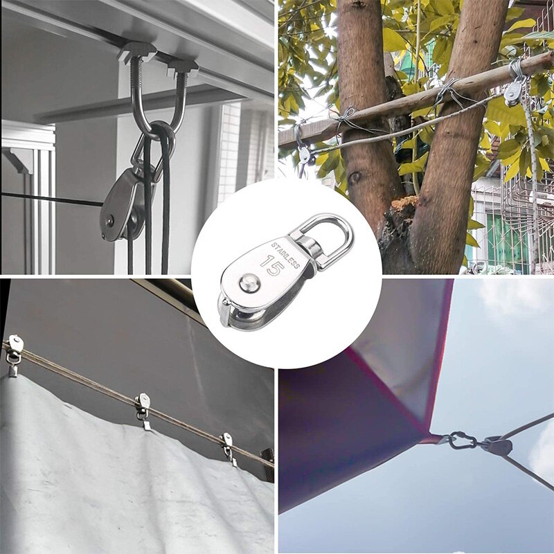 10 Pcs Wire Rope Pulley Block Lifting Swivel Hook Single Pulley Block Hanging Wire Towing Wheel(M15)