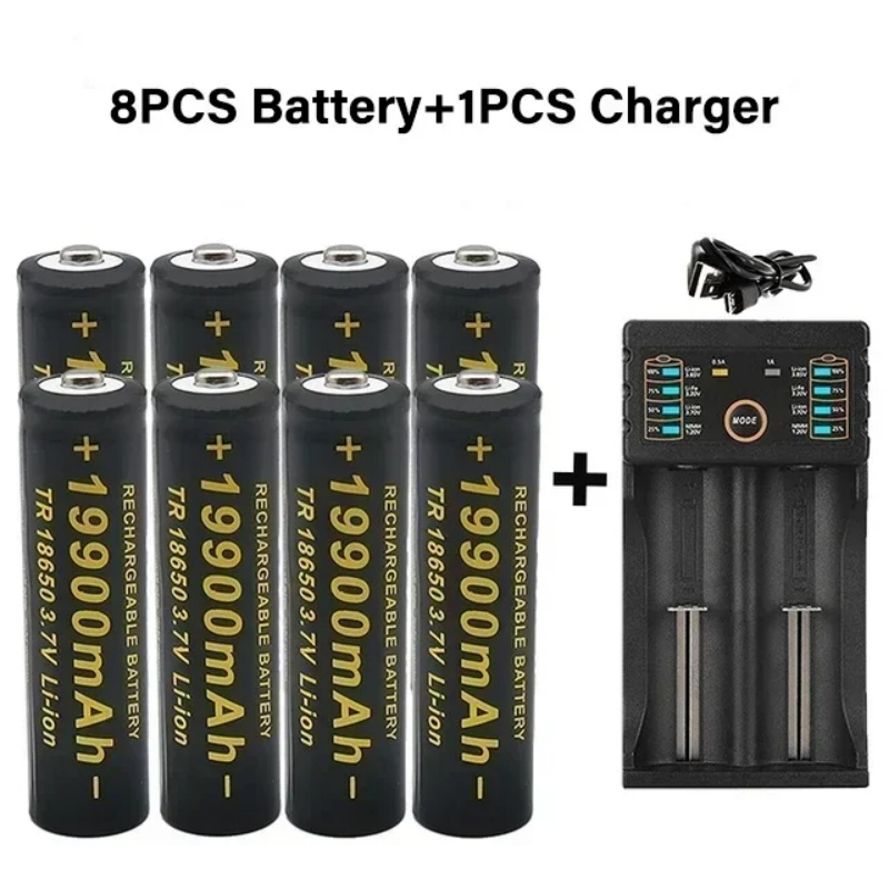 100% 18650 Lithium Batteries Flashlight 18650 Rechargeable-Battery 3.7V 19900 Mah for Flashlight +201 charger