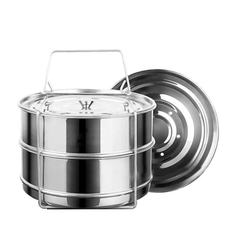 Stapelbare stoompan inzetstukken pot in pot voor pot 5 liter of meer pot accessoires  - 2 lagen verwisselbare deksels roestvrij geperforeerd: Default Title