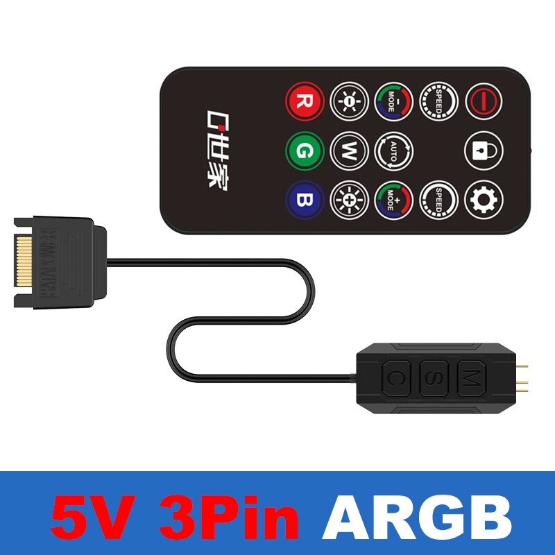 5V ARGB 12V RGB LED PC Controller Cable Wireless IR Remote,SATA to 3pin / 4pin RGB Light Strip,Lam,Case Fan Colling Radiator: 5V 3P Controller