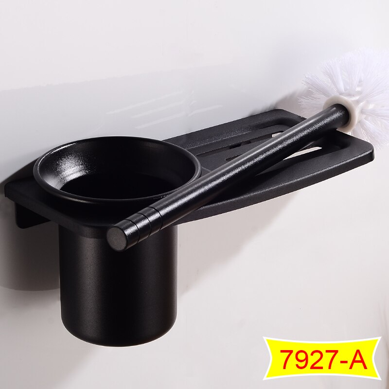 Toiletborstel Houder Zwart Aluminium Moderne Wc Borstel Houder Set Met Plank Creatieve Wandmontage Bad Borstel Houder: A