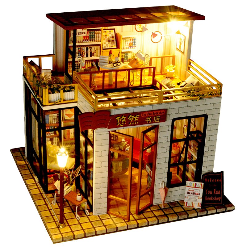 Poppenhuis Met Stofkap Case Meubels Diy Miniatuur Houten Miniaturas Poppenhuis Speelgoed Voor Kinderen TD31