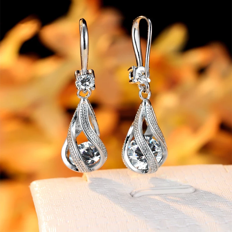 Delicado zircônia cúbica gancho clipe brincos lanterna design multi cor pedra gota brincos material de cobre chique jóias para mulher: Bronze