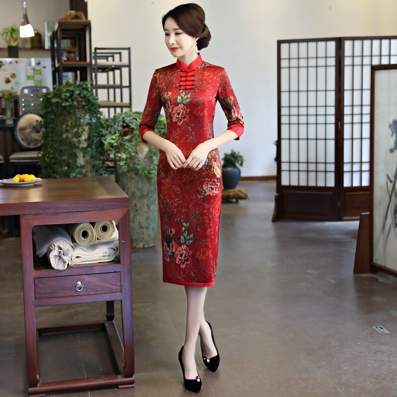 2020 nova mulher chinesa cheongsam qipao vintage vestido retro floral oriental tradicional senhora elegante vestidos de festa casamento