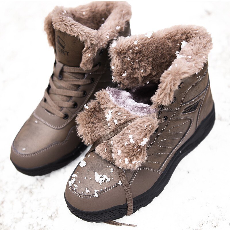 Merk winter dikke pluche heren laarzen leren waterdichte heren sneeuwlaarzen outdoor antislip heren enkellaarsjes maat 48