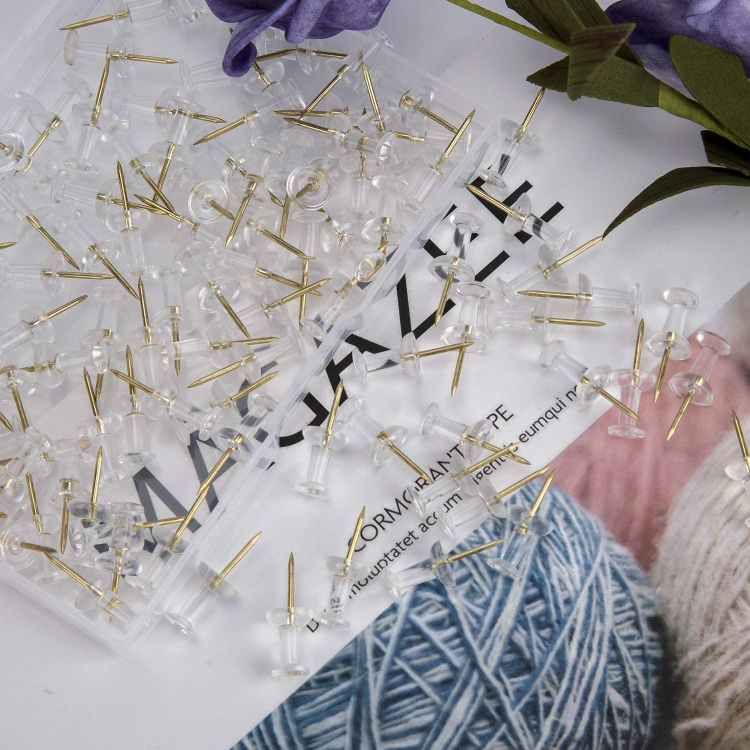 200pcs/box Thumbtacks Steel Plastic Transparent Decorative Transparent Push Pin Transparent Pushpin Painting Soft Nail