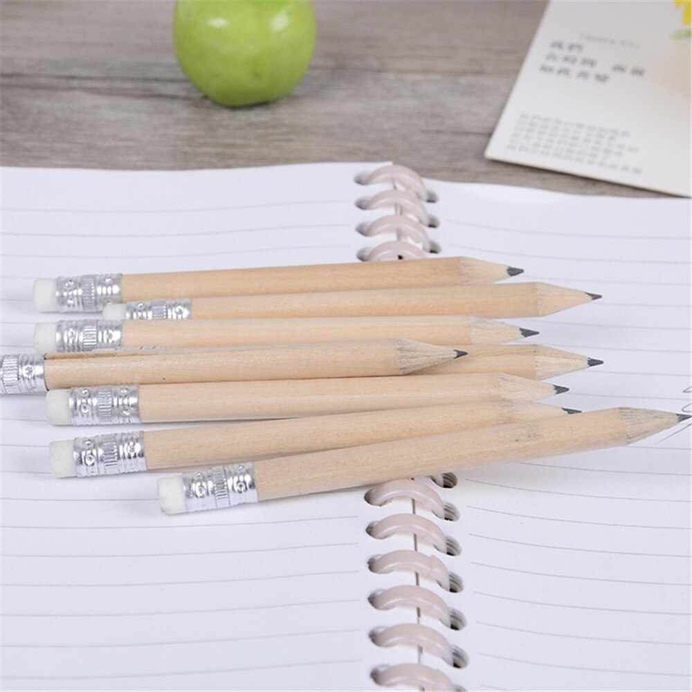 10PCS Mini Size Simple Wooden Pencil with Eraser Log Pencil Short Pencils for Kids Students Stationery Painting Drawing Supplies