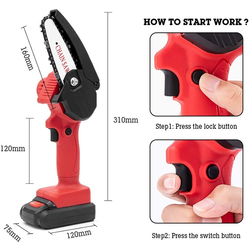550W 4 inch Electric Chain Saw w/ 24V Lithium Battery Charger Cordless Rechargeable Woodworking Mini Pruning Saw Branch Cutting