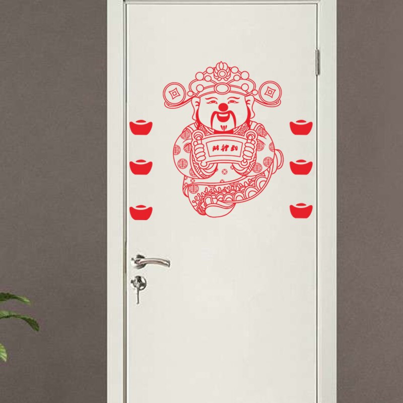 Chinese Nieuwjaar God Van Rijkdom Muurstickers Woonkamer Raam Home Decorations Lente Festival Muurstickers PVC Muurschilderingen