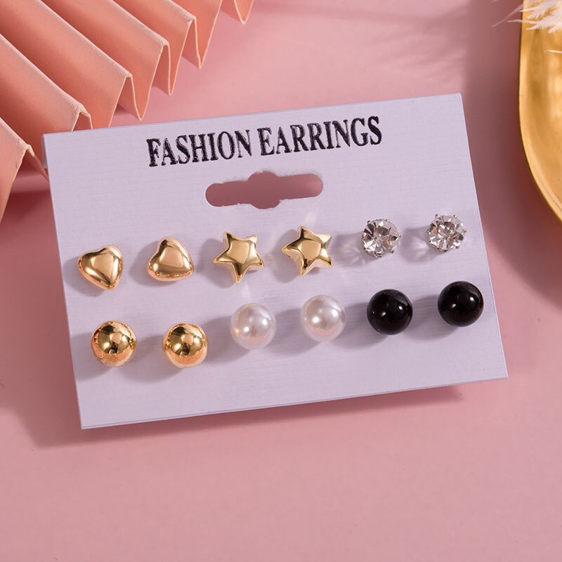 Women's Earrings Set Pearl Stud Earrings For Women Bohemian Geometric Small Crystal Heart Earrings Punk Jewelry: Combo 294