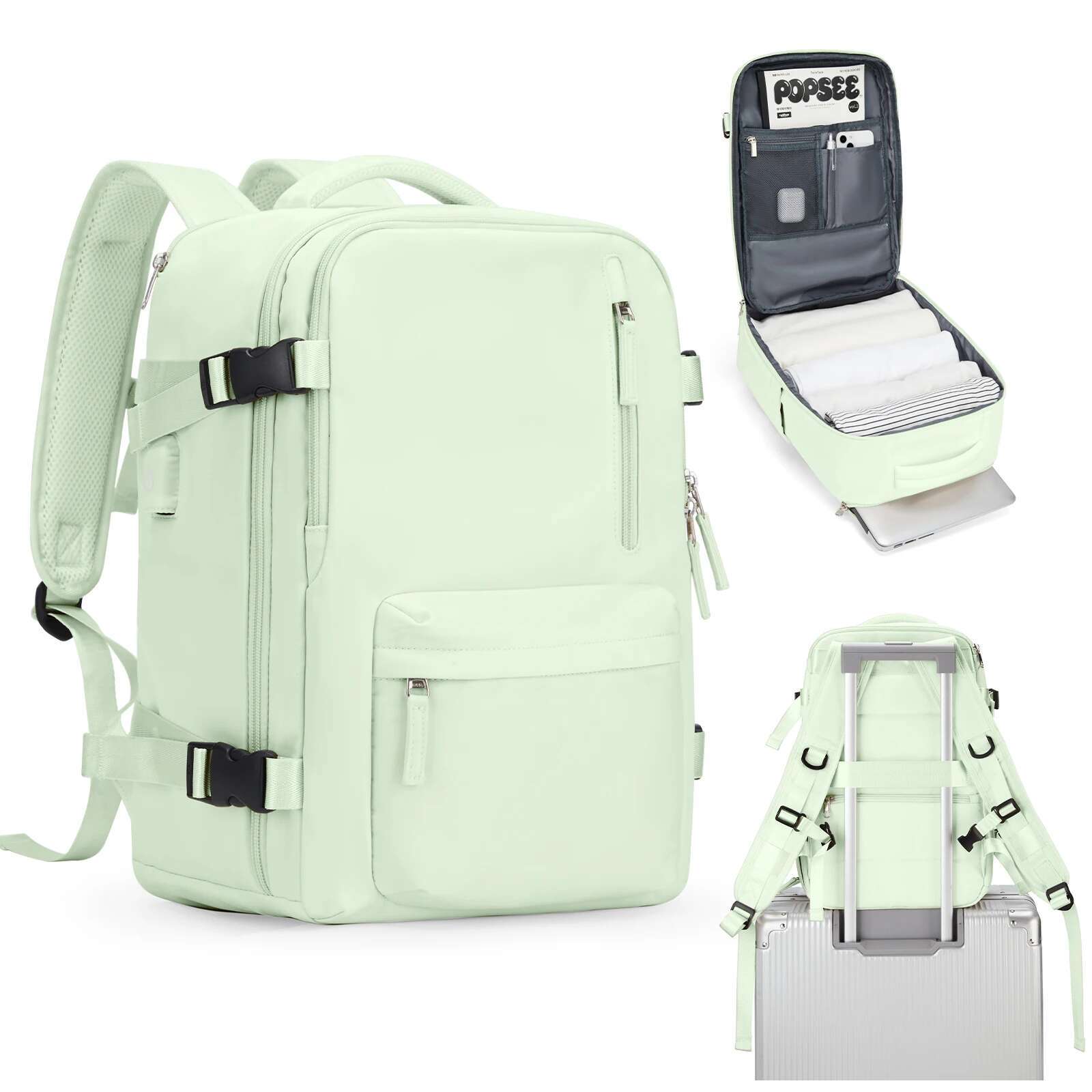 Damkabinresebärbar dator med stor kapacitet easyjet handbagage 45 x 36 x 20 ryggsäck ryanair 40 x 20 x 25 vattentät väska bagage: 16 tum / Grön