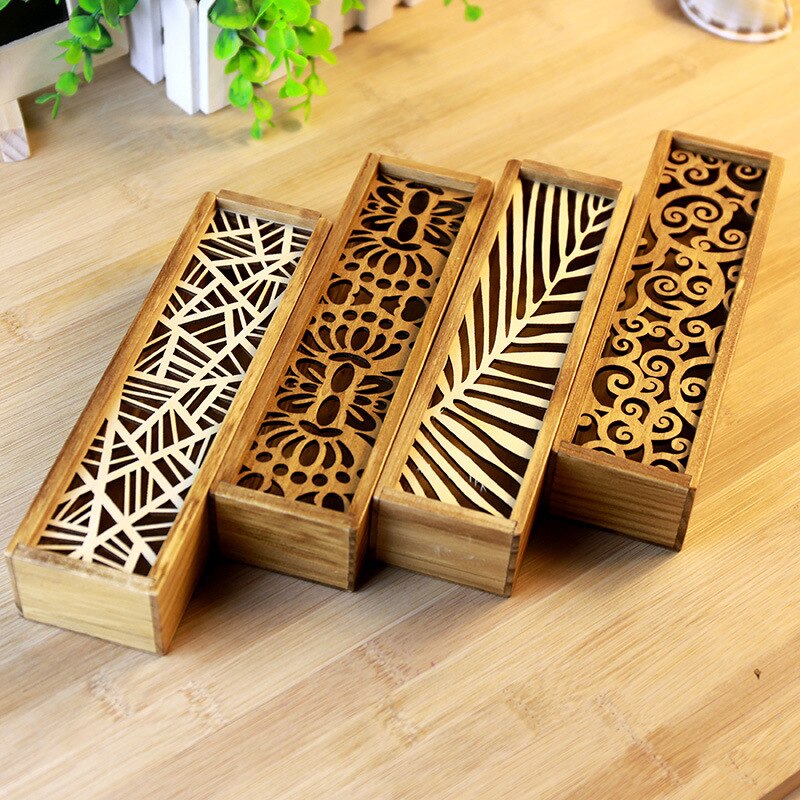 Retro Hollow Wooden Pencil Box Portable Storage Box Student Cute Wooden Pencil Box Multifunctional Stationery Desk Storage