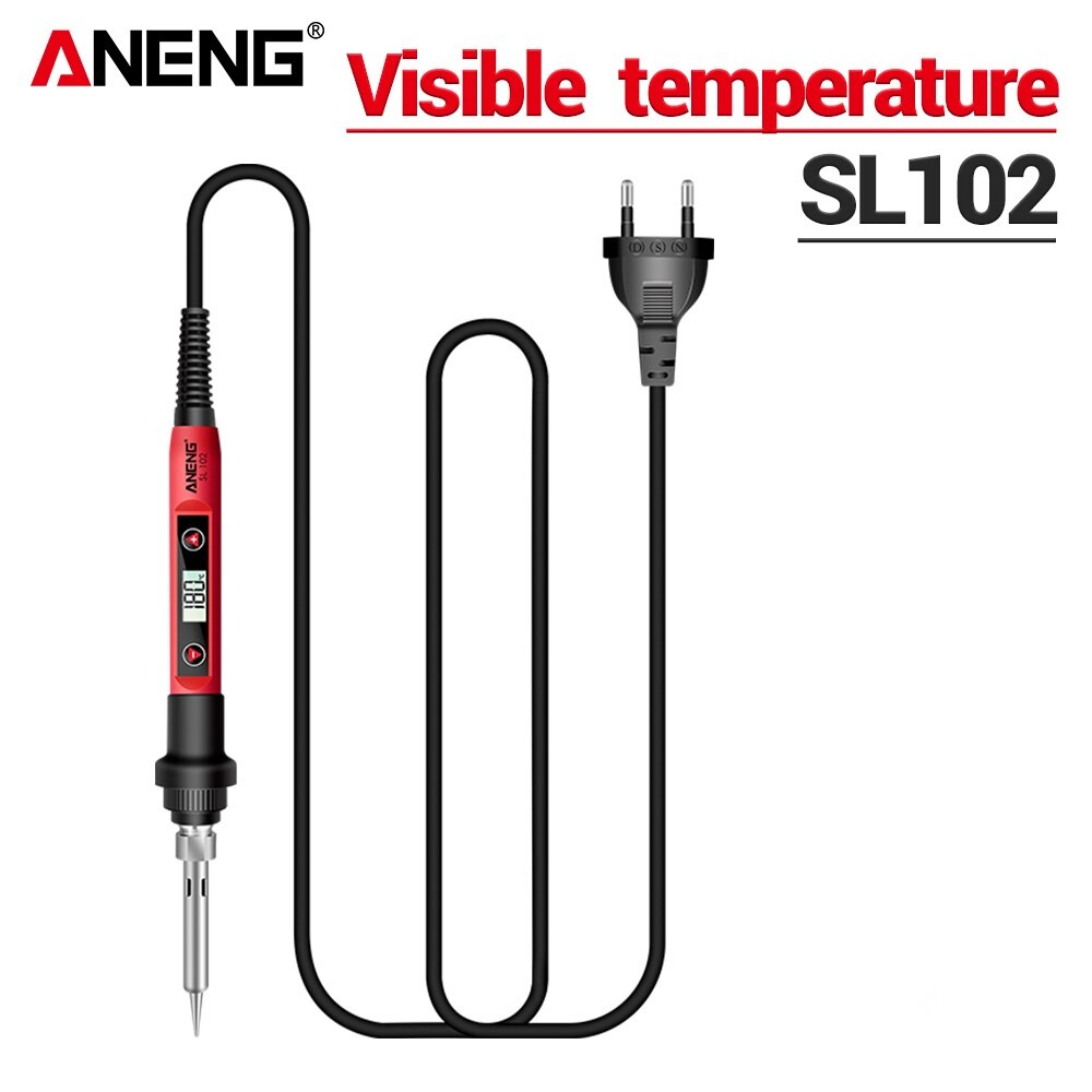 ANENG-soldador eléctrico SL102, 60W, enchufe US/EU, herramienta de soldadura con pantalla Digital de temperatura ajustable, 220V soldadura puntas soldador estaño, soldar electrocauterización portátil: SL102 EU plug