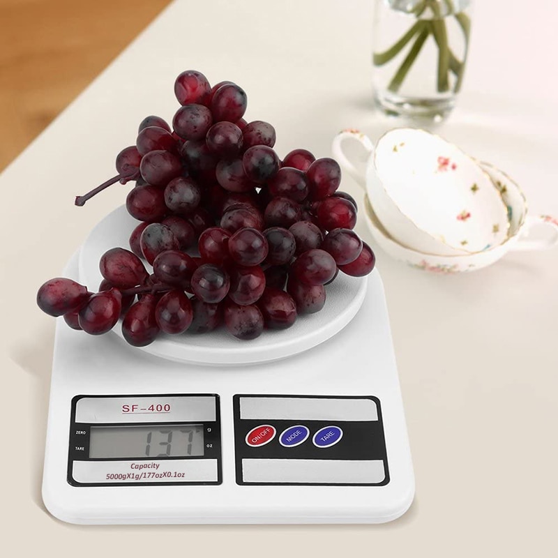 Bascula cocina peso balanza digital de 1 Grs a 5 Kg Blanco con 2 Pilas AA Accesorios cocina vascula gramera pesas basculas tana tanita gramos mini para alimentos comida con precision Kitchen food scale Plaza