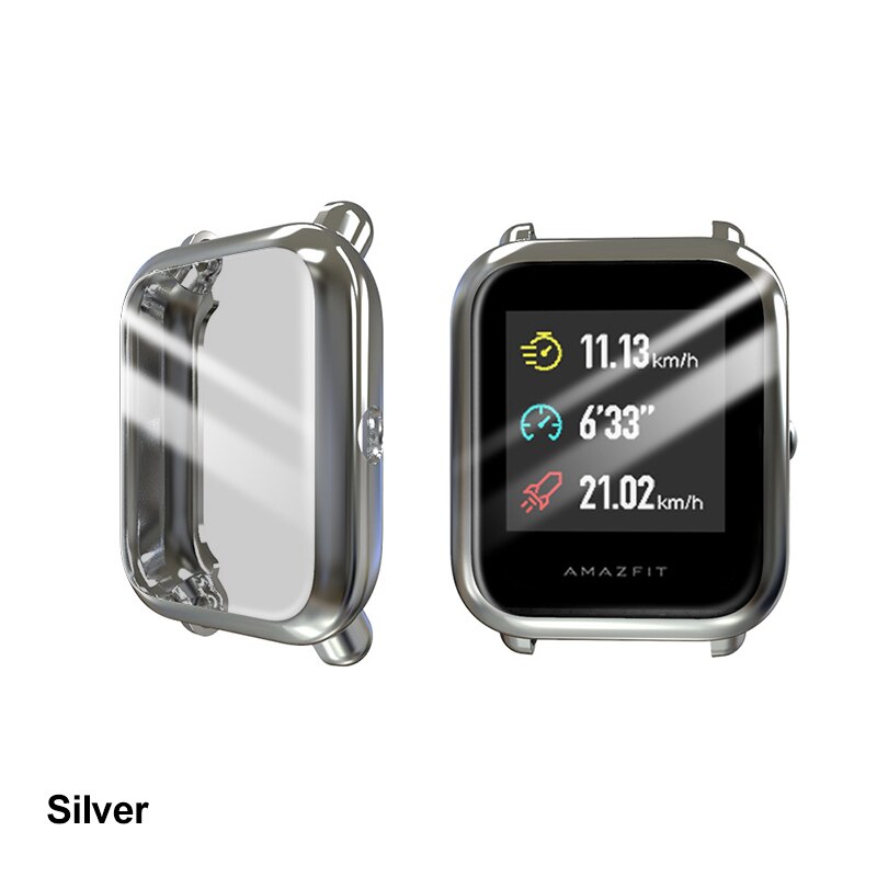 Bapick capa completa tpu macio pára-choques para xiaomi amazfit bip caso relógio inteligente protetor de tela para amazfit bip S lite caso acessórios: Silver / For Amazfit Bip S